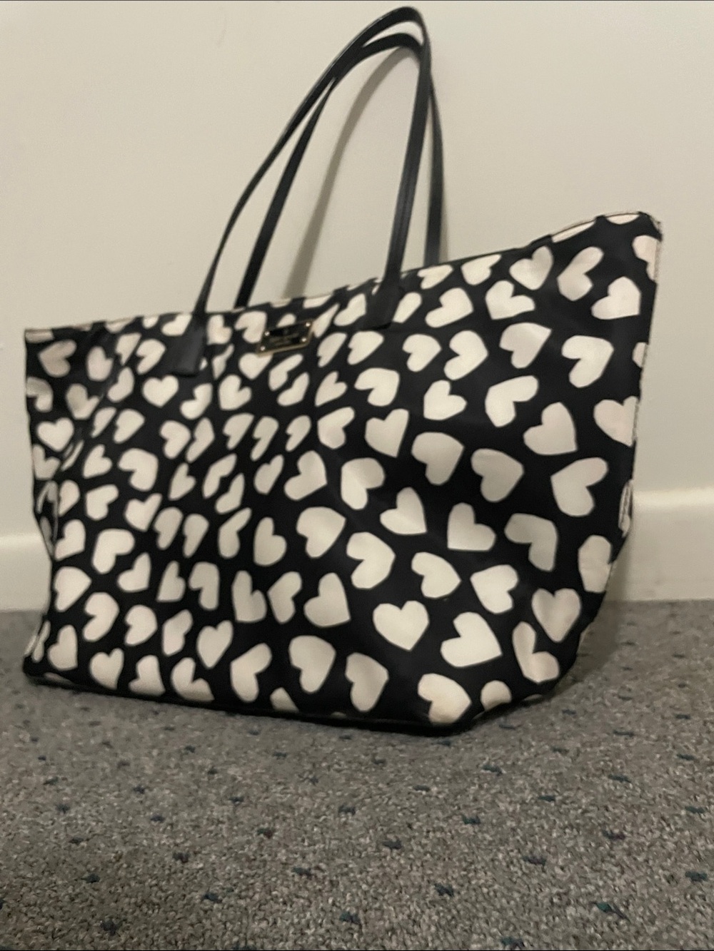 Kate Spade Hearts Black & White Tote/Purse/Work Bag Zip Close